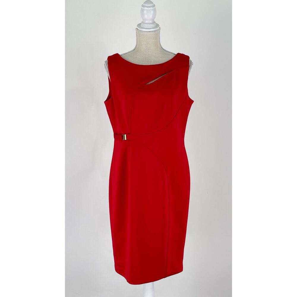 Calvin Klein Sleeveless Cut Out Sheath Dress Red Womens Size 12 - Picture 11 of 11